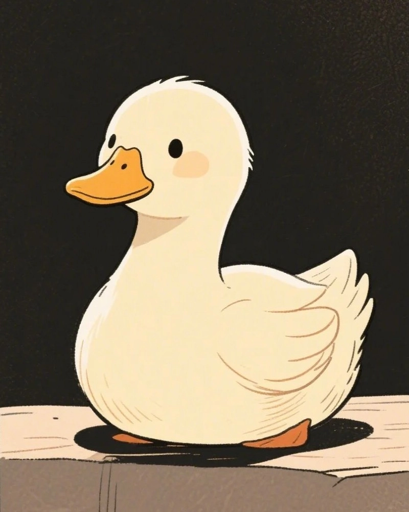 Hình vẽ con vịt cute màu vàng đứng nhìn nghiêng đẹp