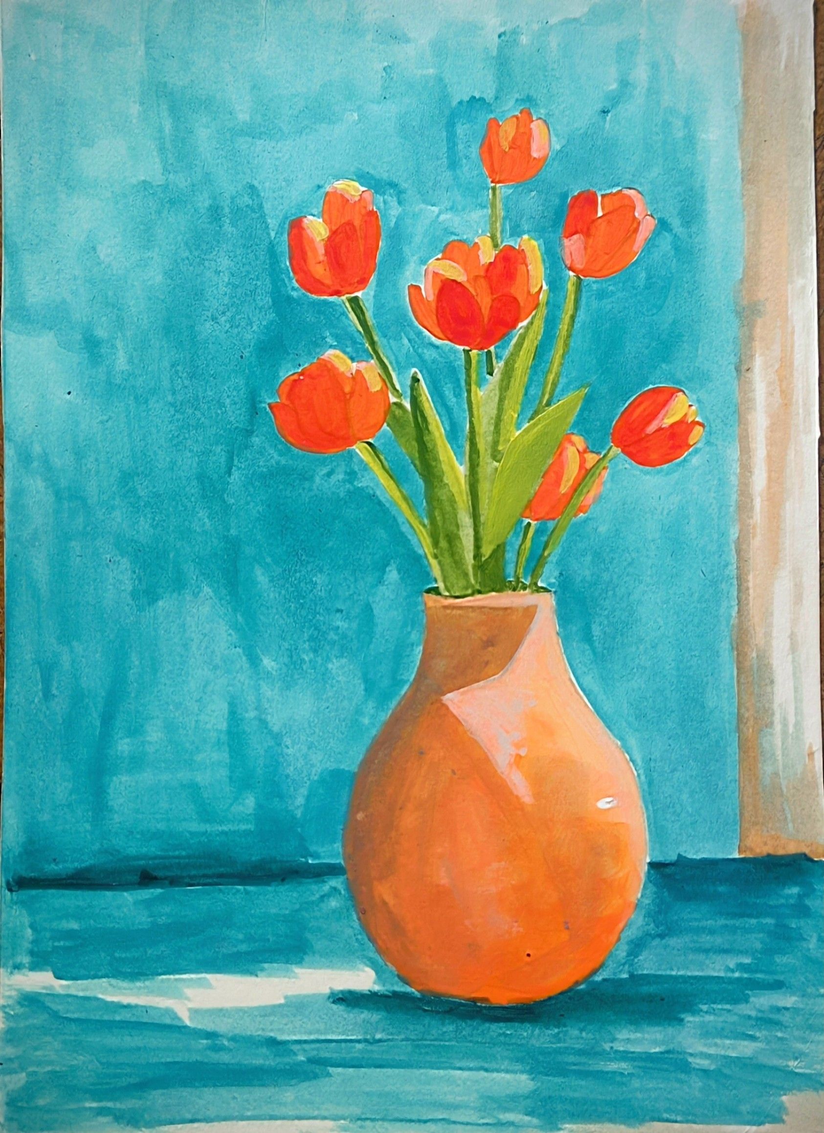 Hình vẽ tranh tĩnh vật hoa tulip đầy màu sắc