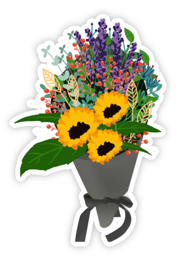Sticker bó hoa kèm chữ lời chúc