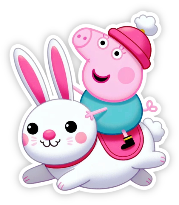 Sticker heo peppa cưỡi thỏ
