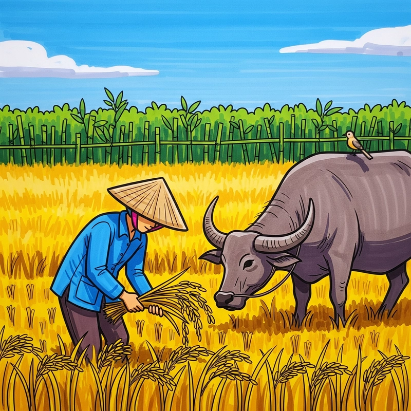 Tranh đồng quê mùa gặt