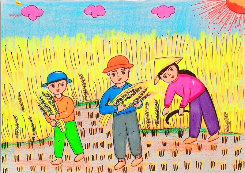 Tranh mùa gặt đơn giản