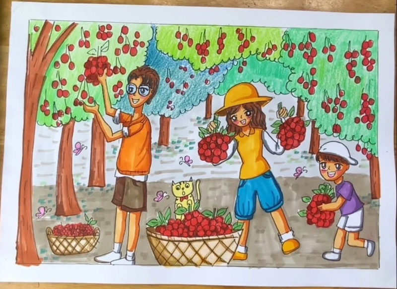Tranh mùa thu hoạch lúa
