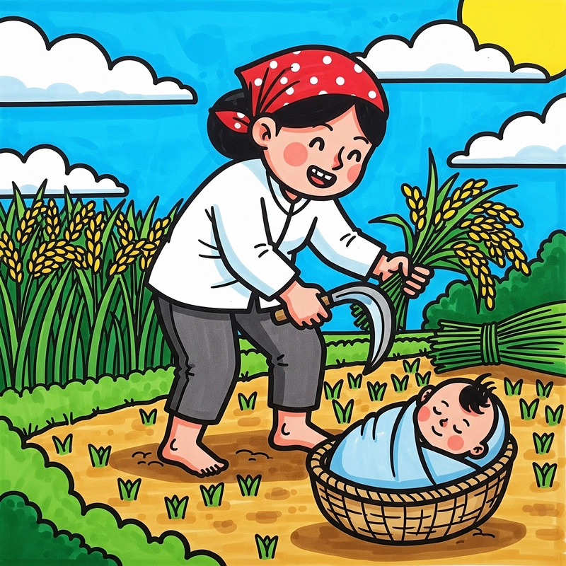 Tranh mùa thu hoạch thiếu nhi