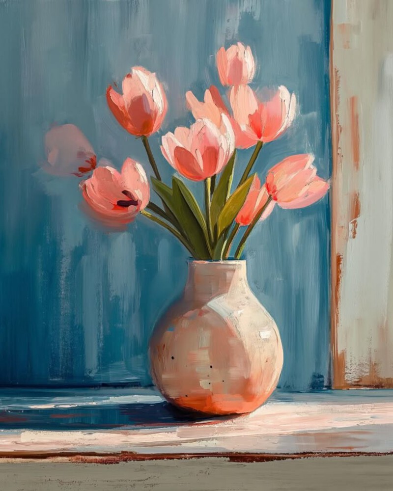 Tranh tĩnh vật hoa tulip cho học sinh
