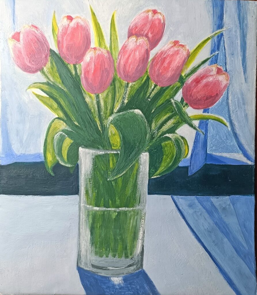 Tranh tĩnh vật hoa tulip màu acrylic