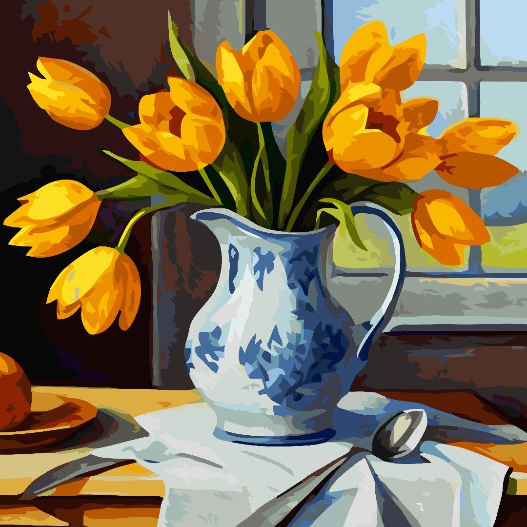 Tranh tĩnh vật hoa tulip pastel nhẹ nhàng
