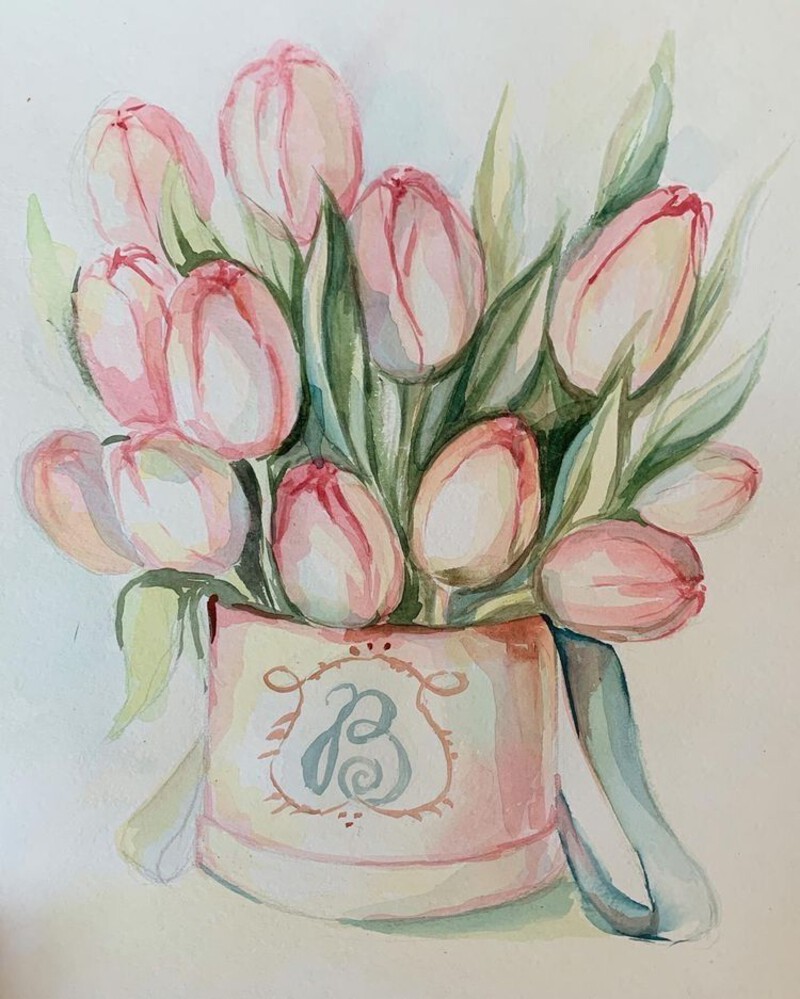 Tranh tĩnh vật hoa tulip phối màu hài hòa
