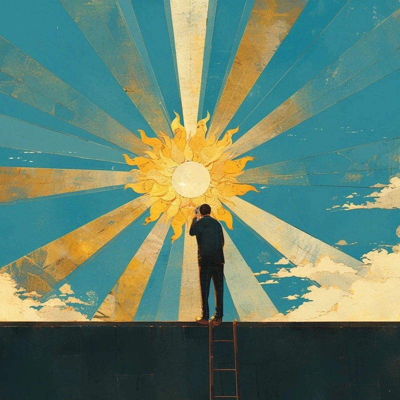 Tranh tường mặt trời tỏa nắng vàng rực rỡ nghệ thuật