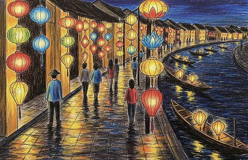 Tranh vẽ Phố cổ Hội An ban đêm