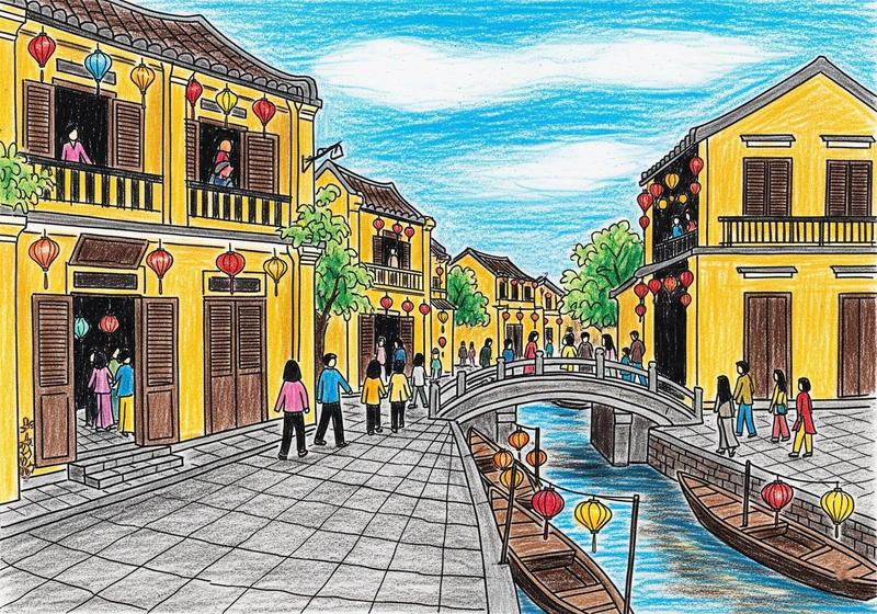 Tranh vẽ Phố cổ Hội An đẹp