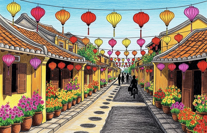 Tranh vẽ Phố cổ Hội An thơ mộng