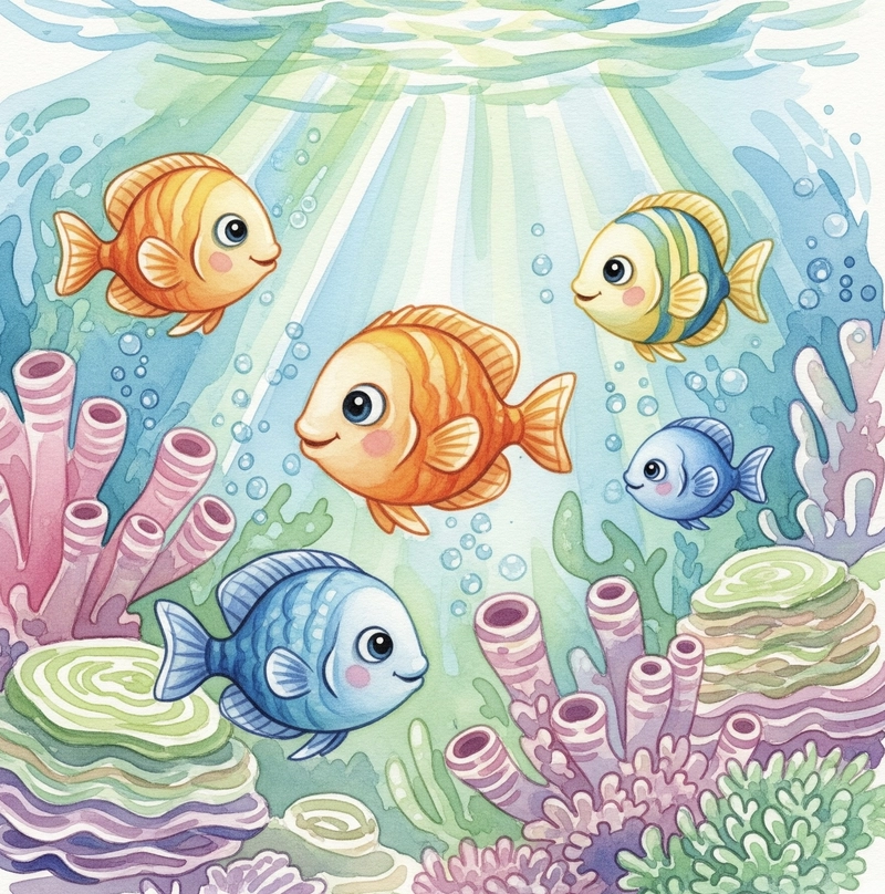 Tranh vẽ con cá đàn cá dứoi nước