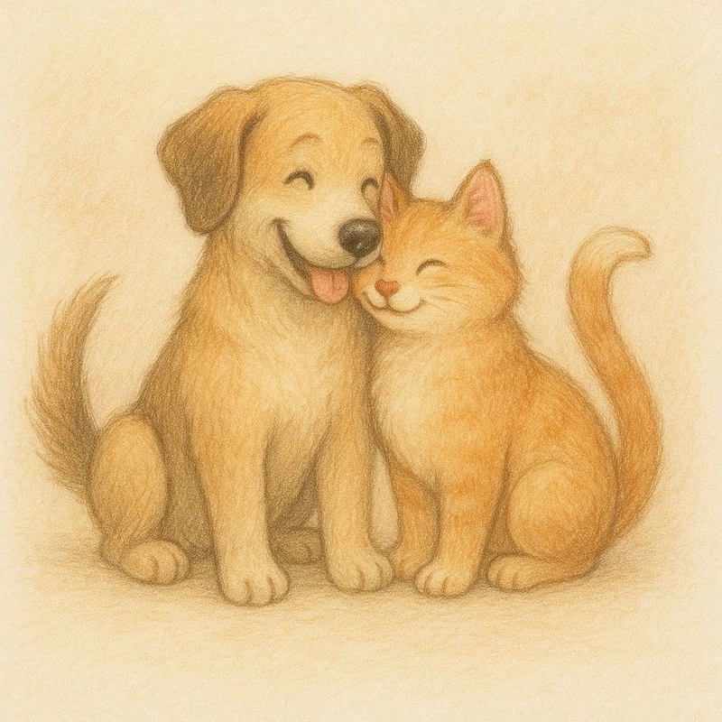 Tranh vẽ con chó và con mèo