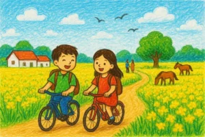 Tranh vẽ con đường đến trường