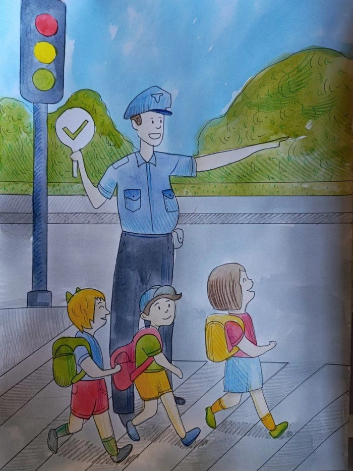 Tranh vẽ con đường đến trường giản dị