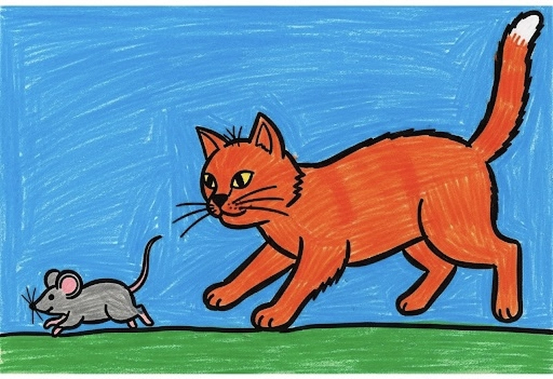 Tranh vẽ con mèo bắt chuột