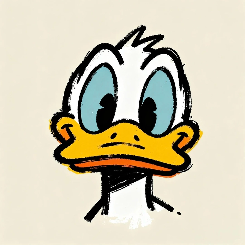 Tranh vẽ con vịt Donald biểu cảm ngạc nhiên hài hước