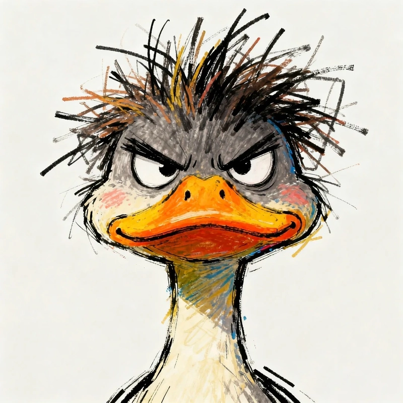 Tranh vẽ con vịt lông xù biểu cảm tức giận lạ