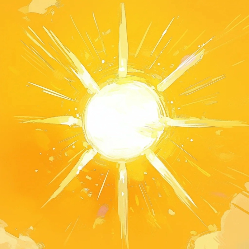 Tranh vẽ mặt trời tỏa sáng hào quang vàng chói lọi