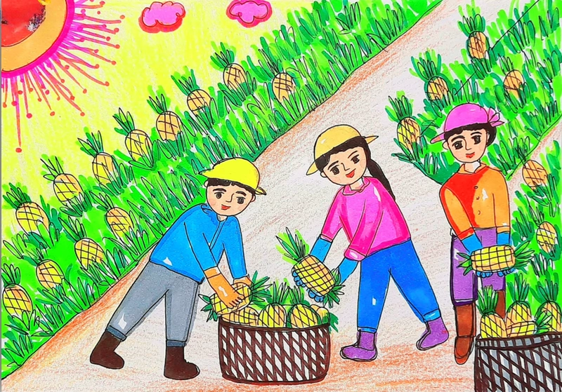 Vẽ cảnh đồng quê mùa gặt