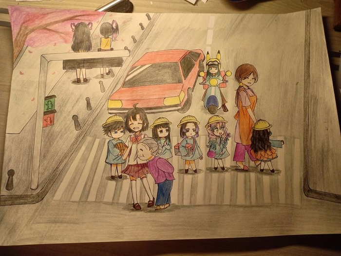 Vẽ con đường đến trường đơn giản đẹp