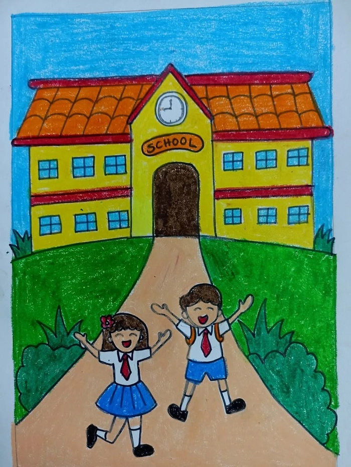 Vẽ đường đến trường đơn giản đẹp