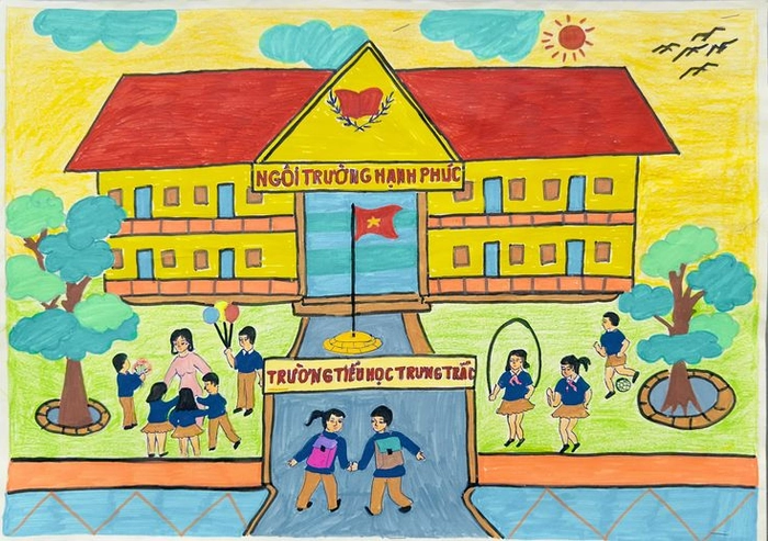 Vẽ đường em đến trường lớp bốn đẹp