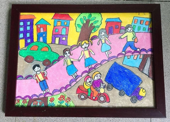 Vẽ học sinh đến trường vui tươi