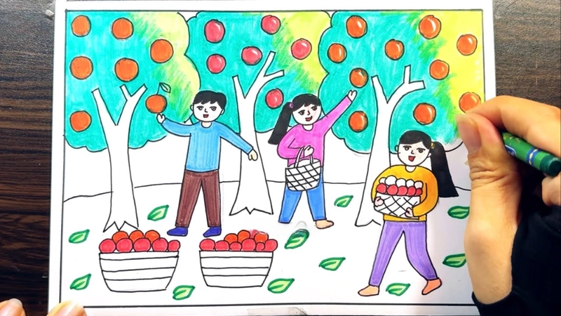 Vẽ mùa thu hoạch nông thôn