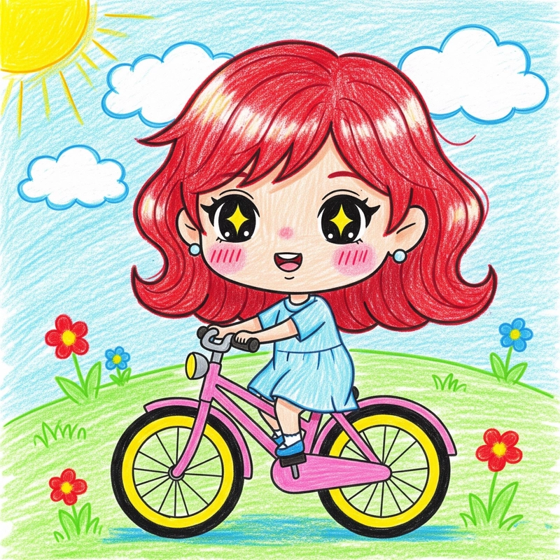 Vẽ tranh bé đi xe đạp
