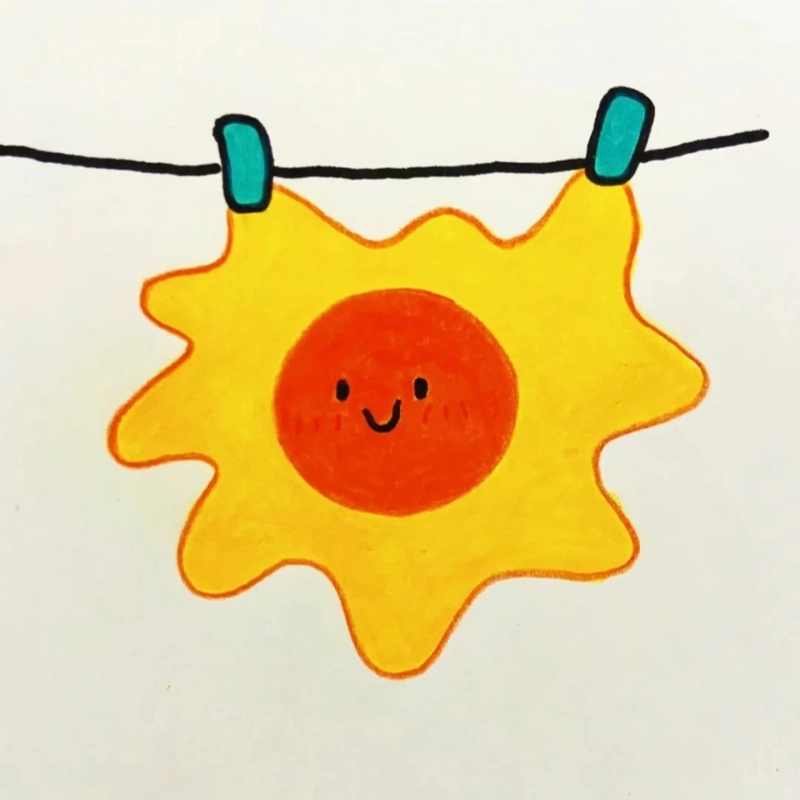 Vẽ tranh ông mặt trời treo trên dây phơi ngộ nghĩnh