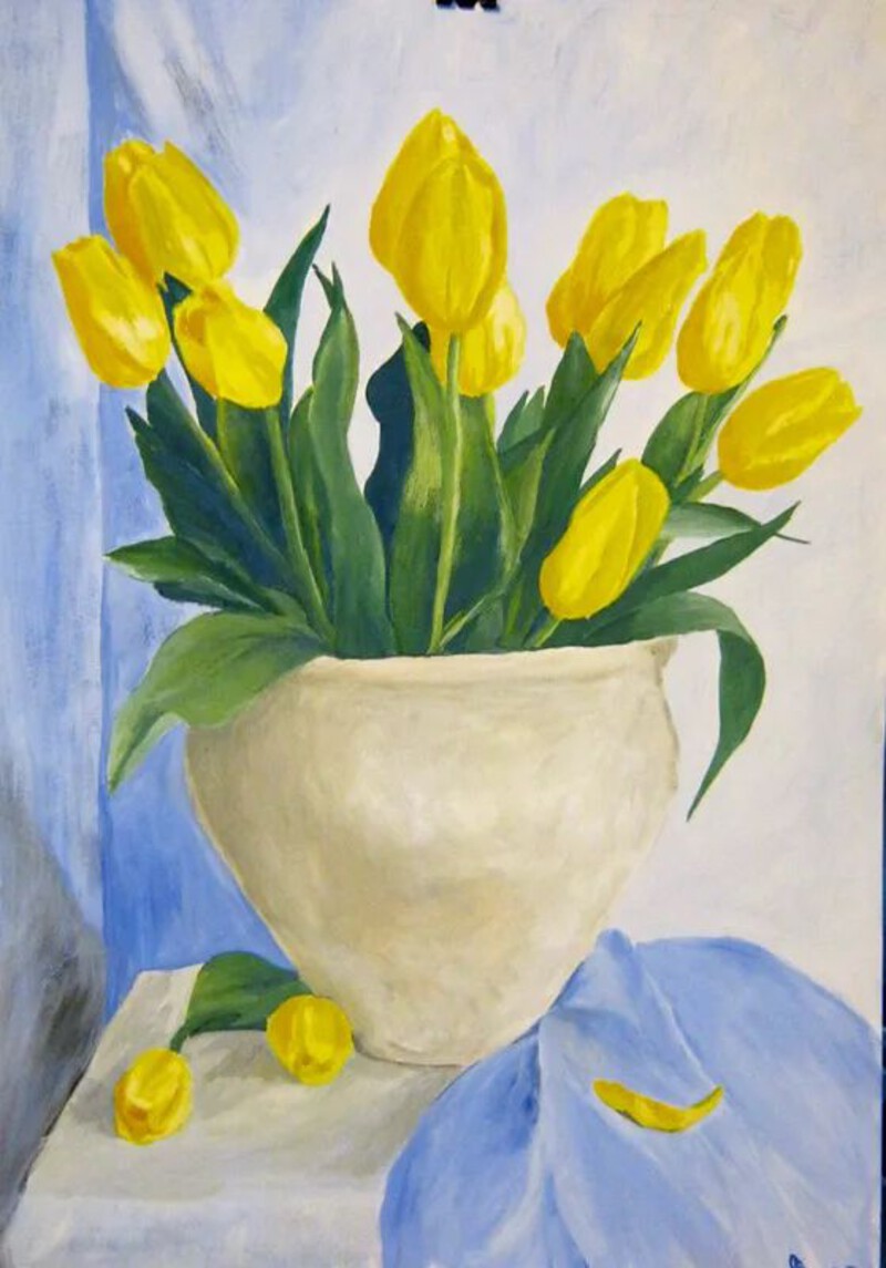 Vẽ tranh tĩnh vật hoa tulip bằng màu nước