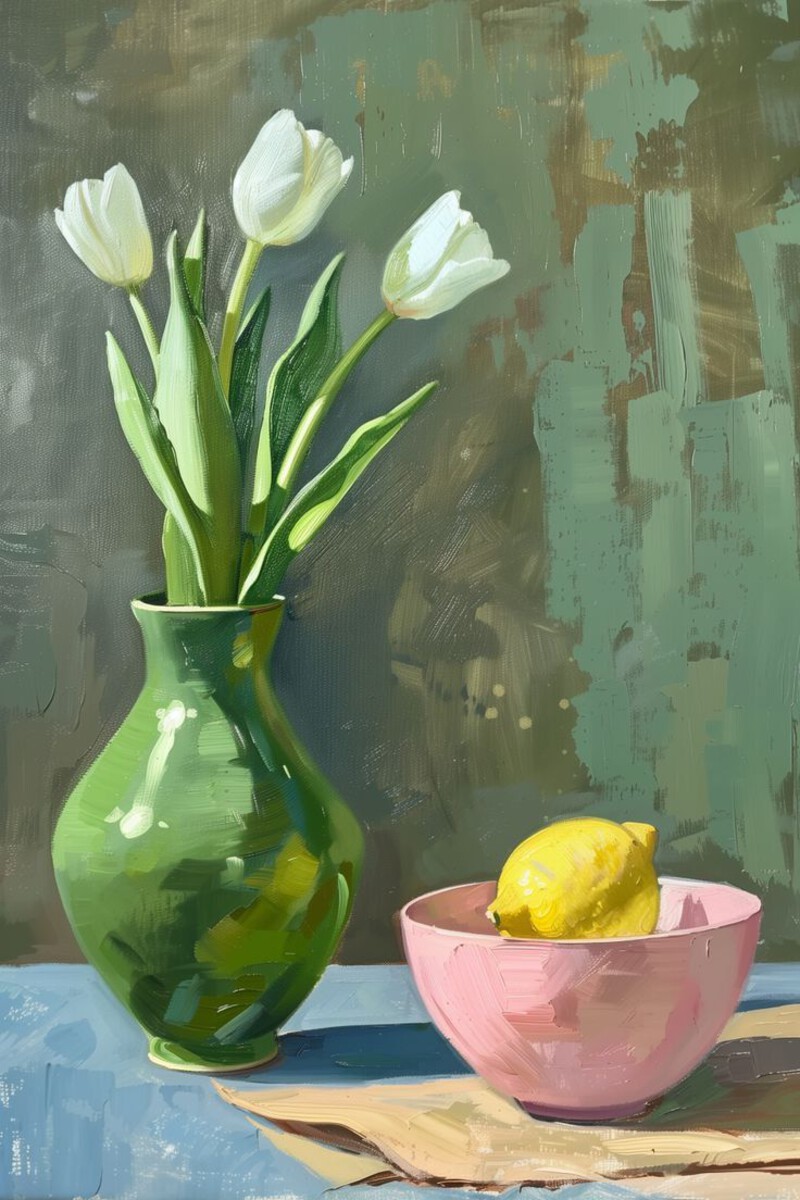 Vẽ tranh tĩnh vật hoa tulip cắm trong lọ thủy tinh