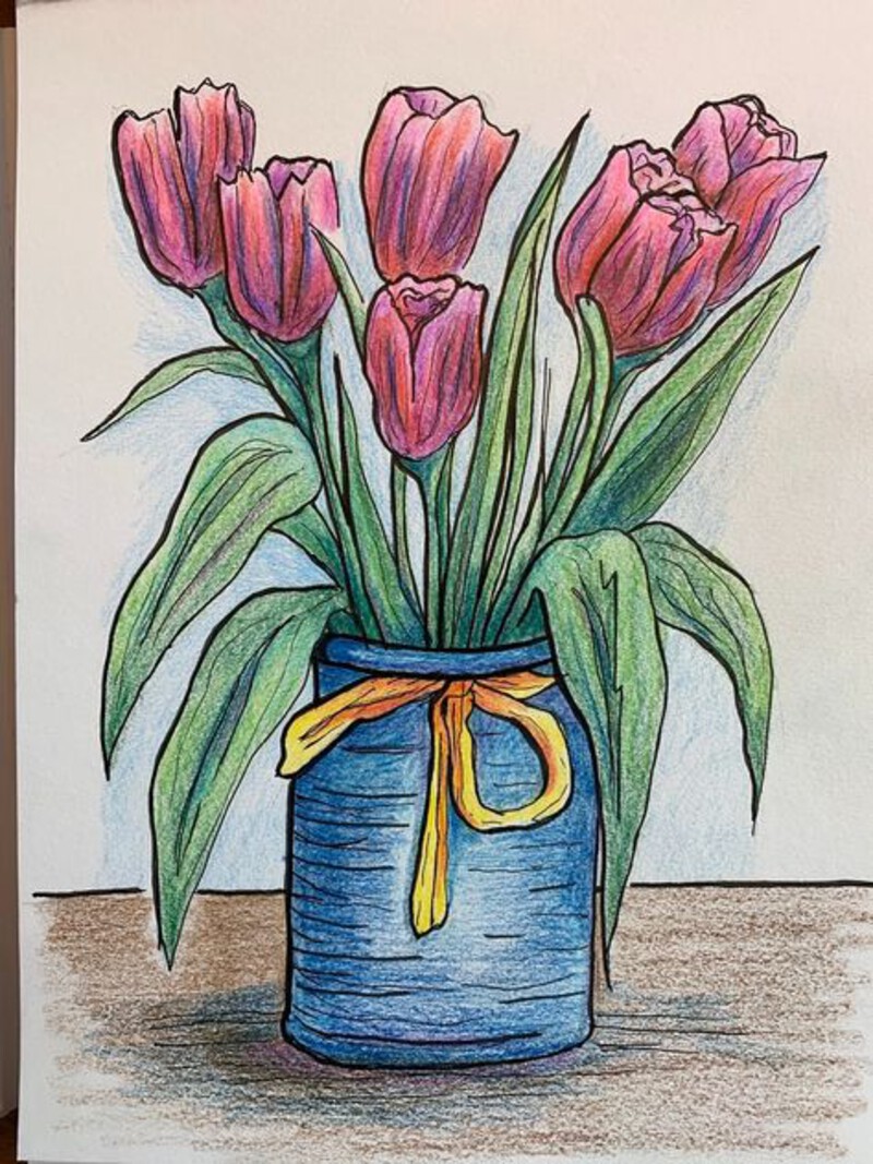 Vẽ tranh tĩnh vật hoa tulip dưới ánh sáng tự nhiên