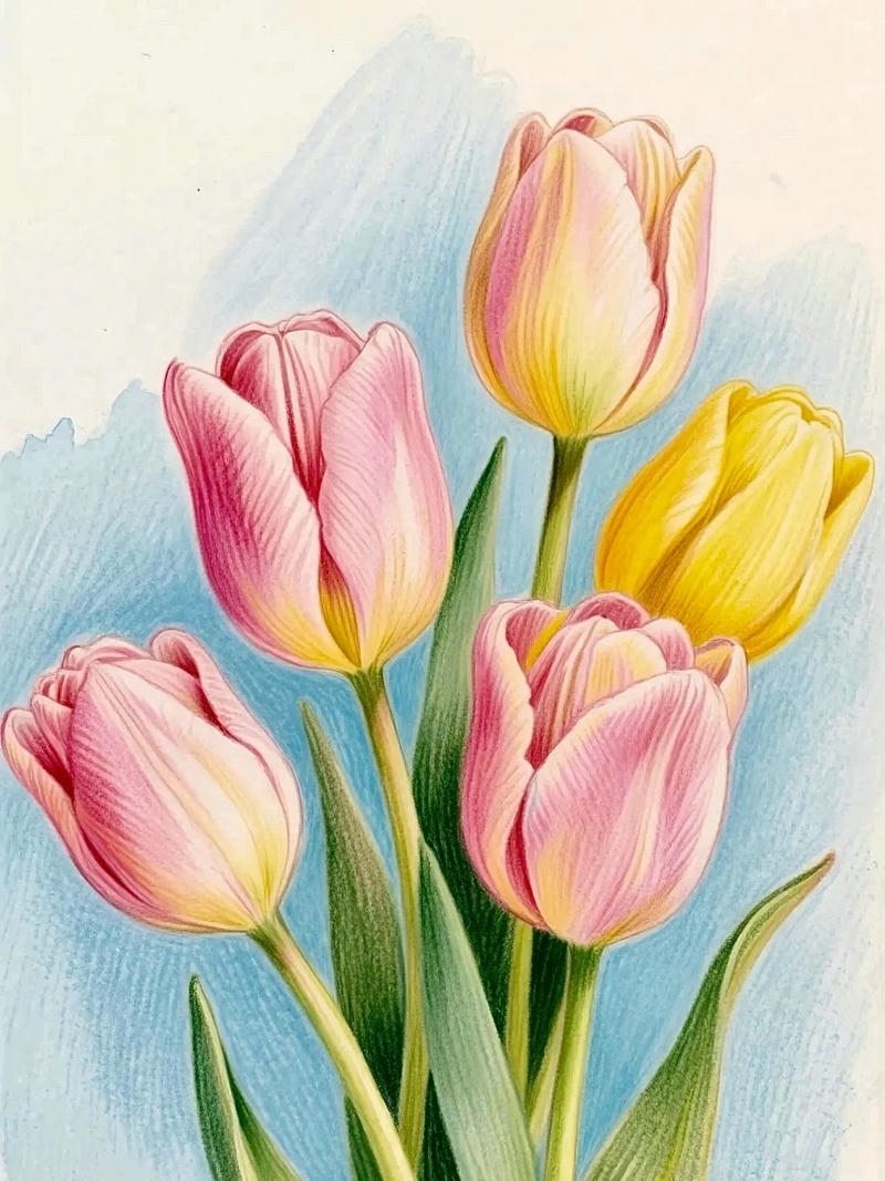 Vẽ tranh tĩnh vật hoa tulip hồng phấn nhẹ nhàng lãng mạn