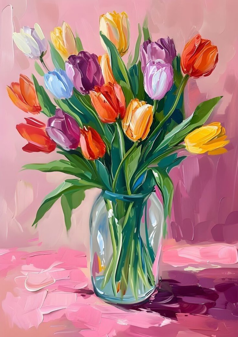Vẽ tranh tĩnh vật hoa tulip nhiều màu sắc