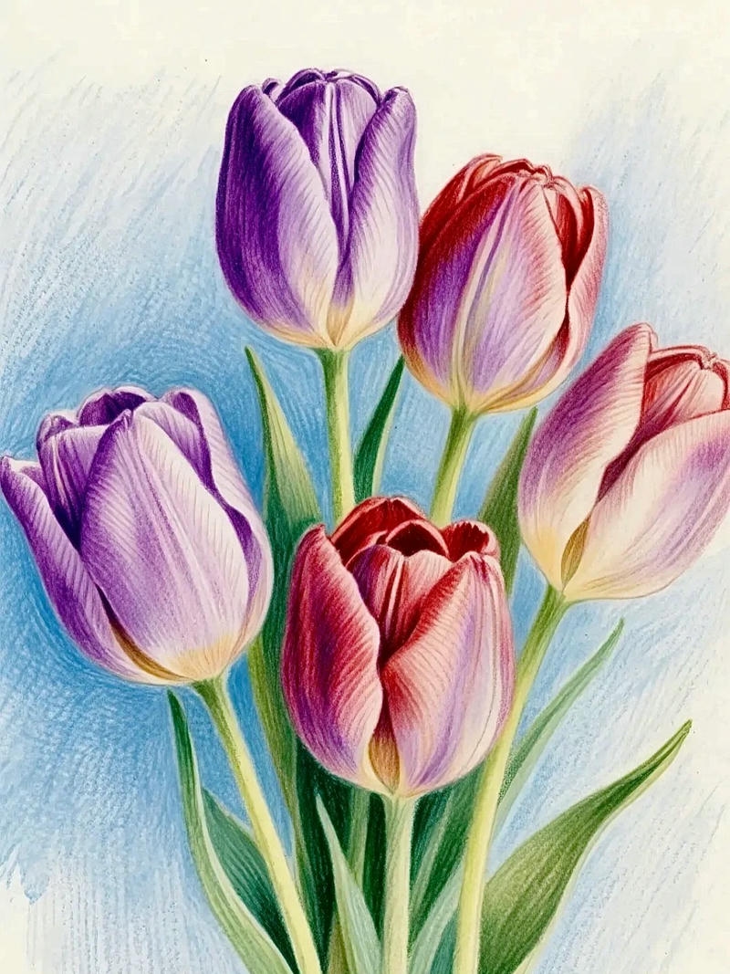 Vẽ tranh tĩnh vật hoa tulip tím mộng mơ nền tối