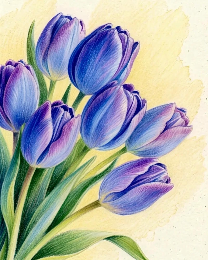 Vẽ tranh tĩnh vật hoa tulip vàng rực trên bàn gỗ