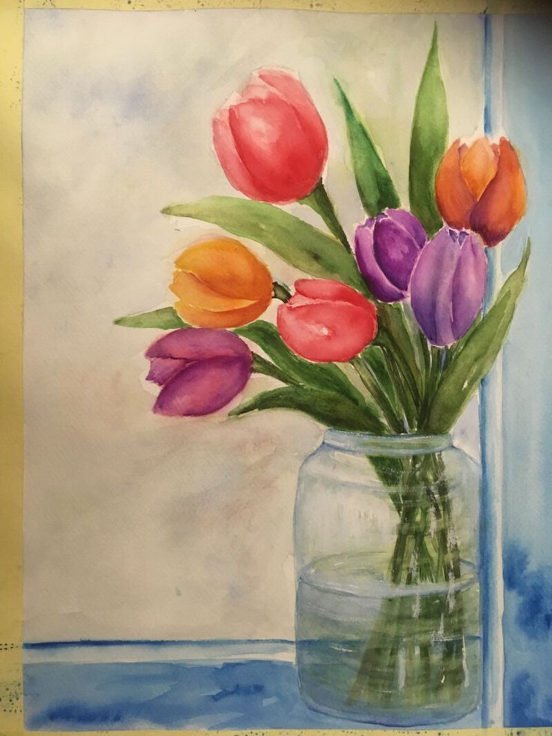 Vẽ tranh tĩnh vật hoa tulip với bóng đổ đẹp
