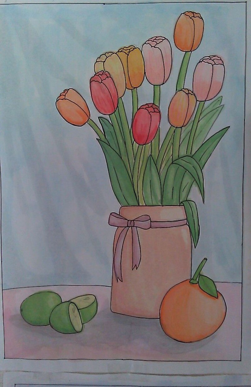 Vẽ tranh tĩnh vật với hoa tulip
