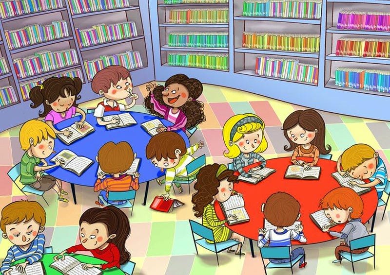 ảnh vẽ tranh thư viện trường em cho bài tập