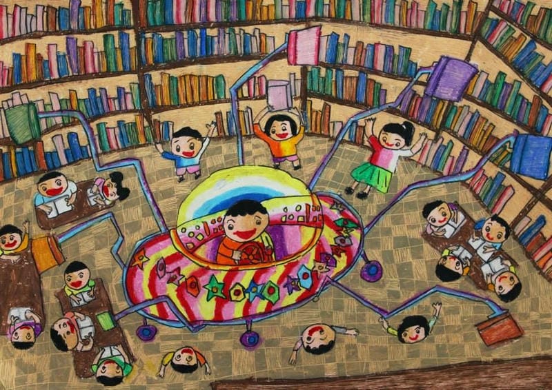 ảnh vẽ tranh thư viện trường em sinh động