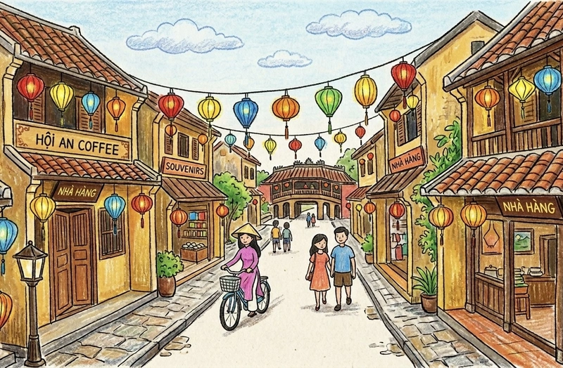 bức tranh phố cổ Hội An mang đậm nét Việt Nam