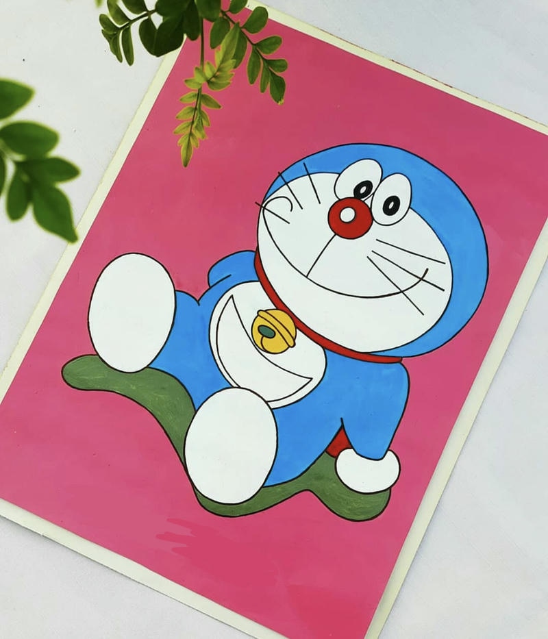 doremon cười tươi trong bức tranh màu