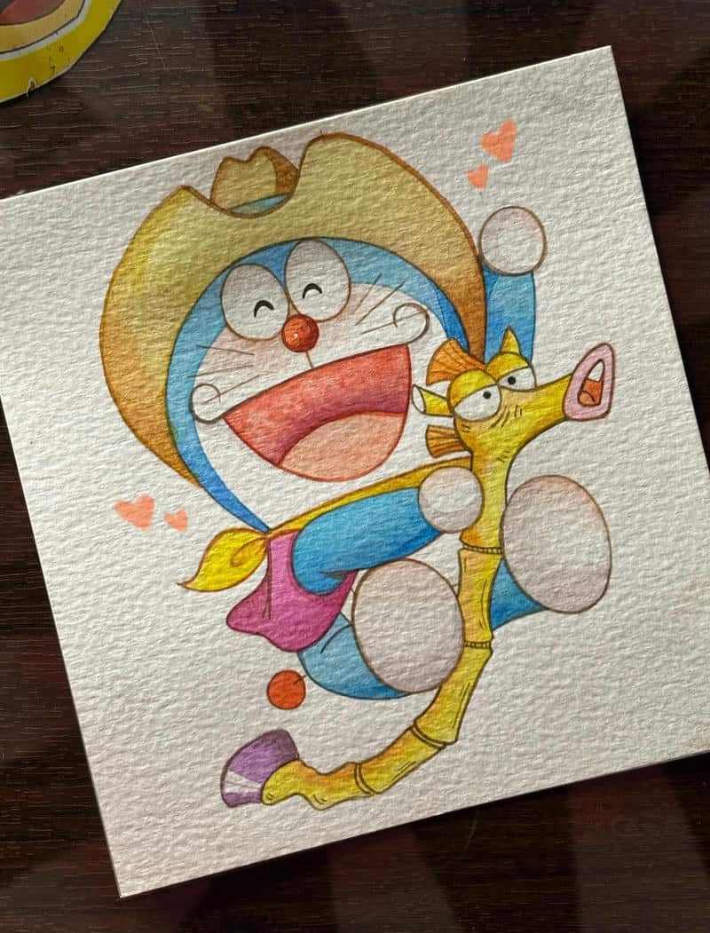 doremon cười tươi trong tranh vẽ cute