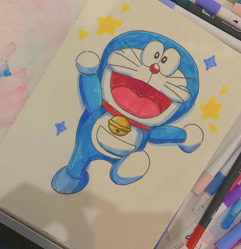doremon hoạt hình trong tranh vẽ tay