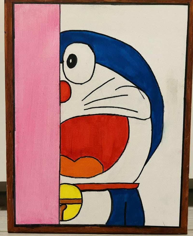 doremon vui vẻ trong tranh vẽ màu