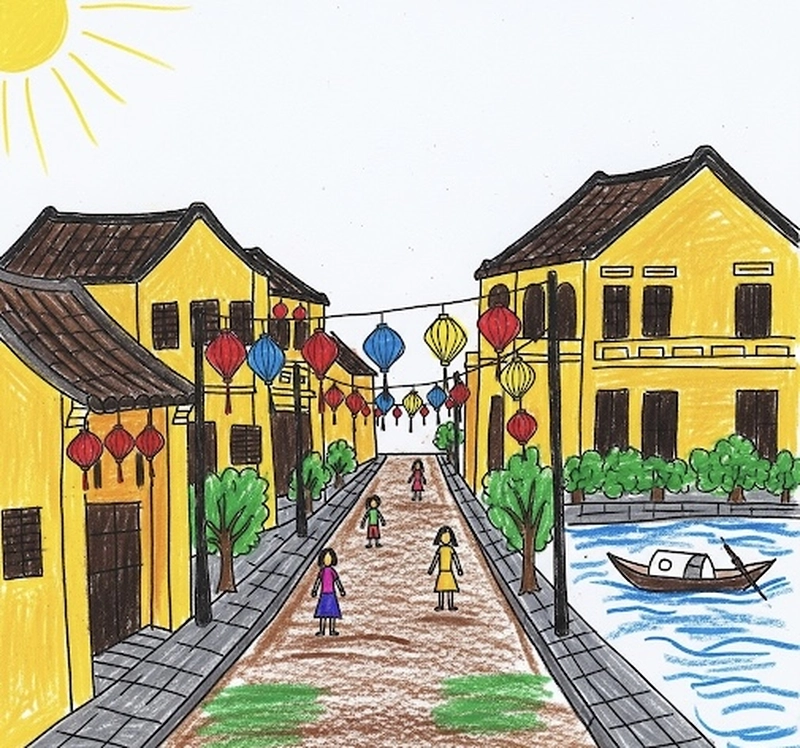 phố cổ hội an tranh vẽ cho học sinh
