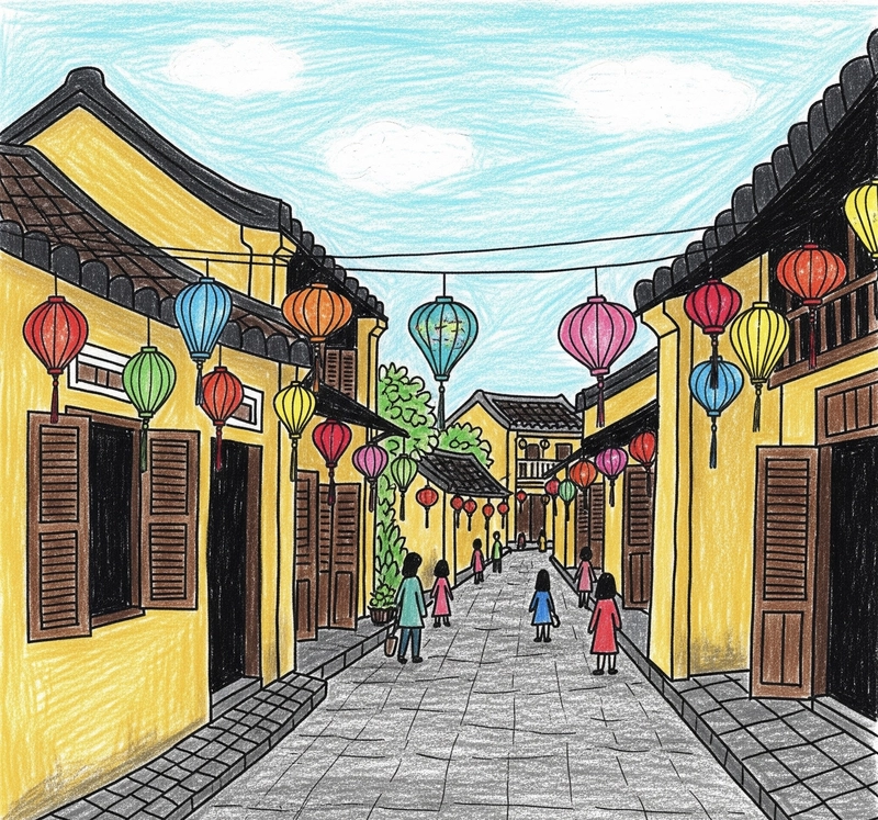 phố cổ hội an tranh vẽ cực dễ